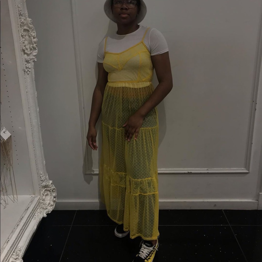 Yellow sheer lace maxi dress